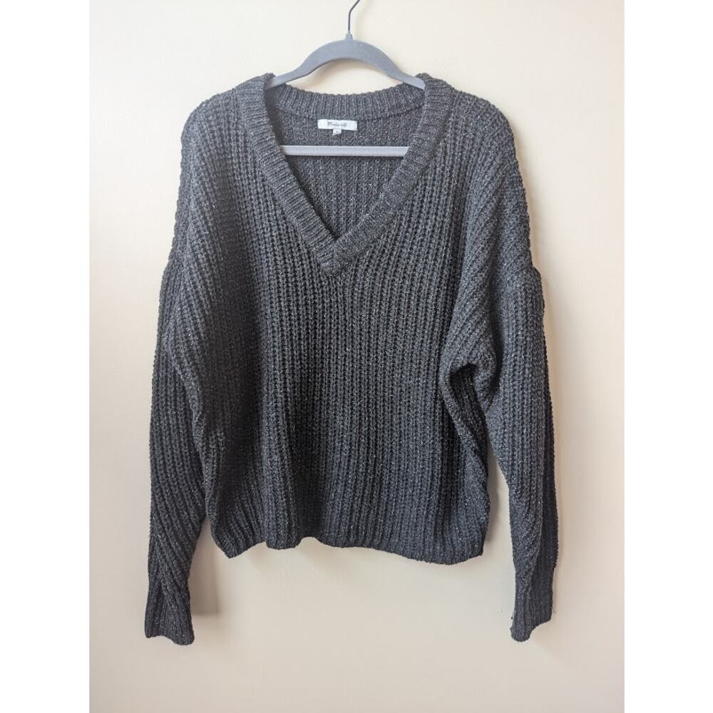 Madewell Dark Grey Wool Blend Chunky Knit V-neck sweater Womens Medium